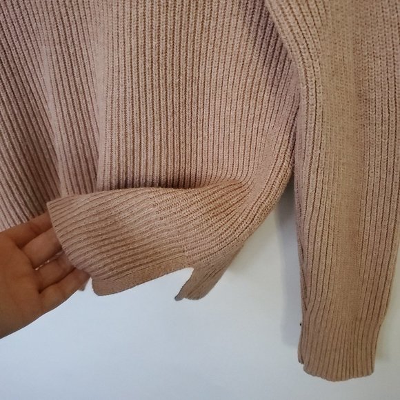 Madewell Knit Sweater Women's XS Blush Pink Boxy Cropped Ribbed Pullover Pockets - Picture 10 of 14